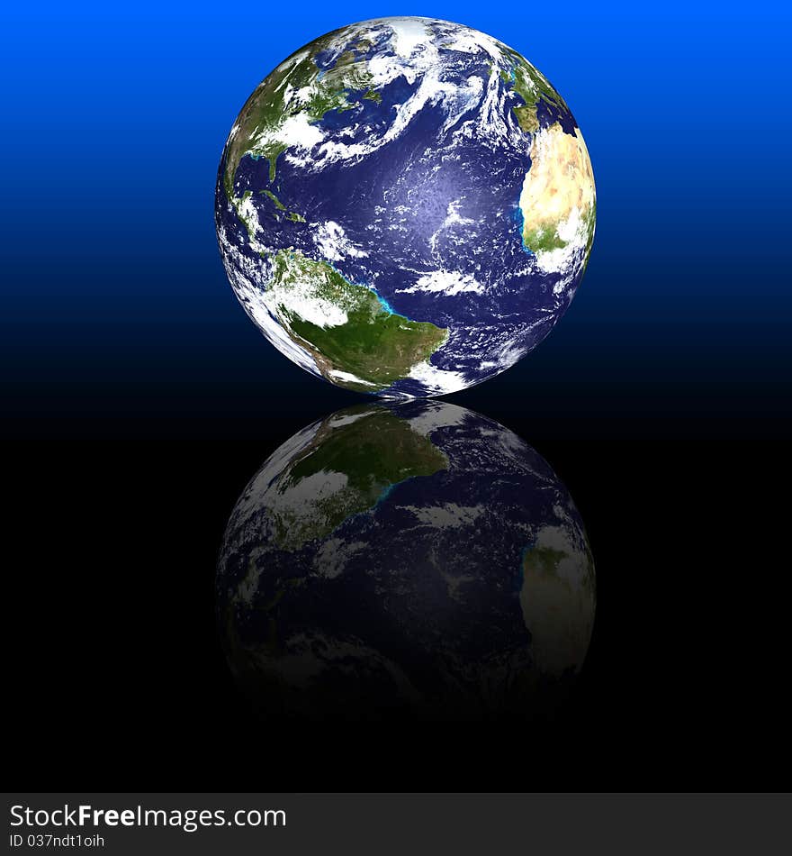 The planet Earth with reflection