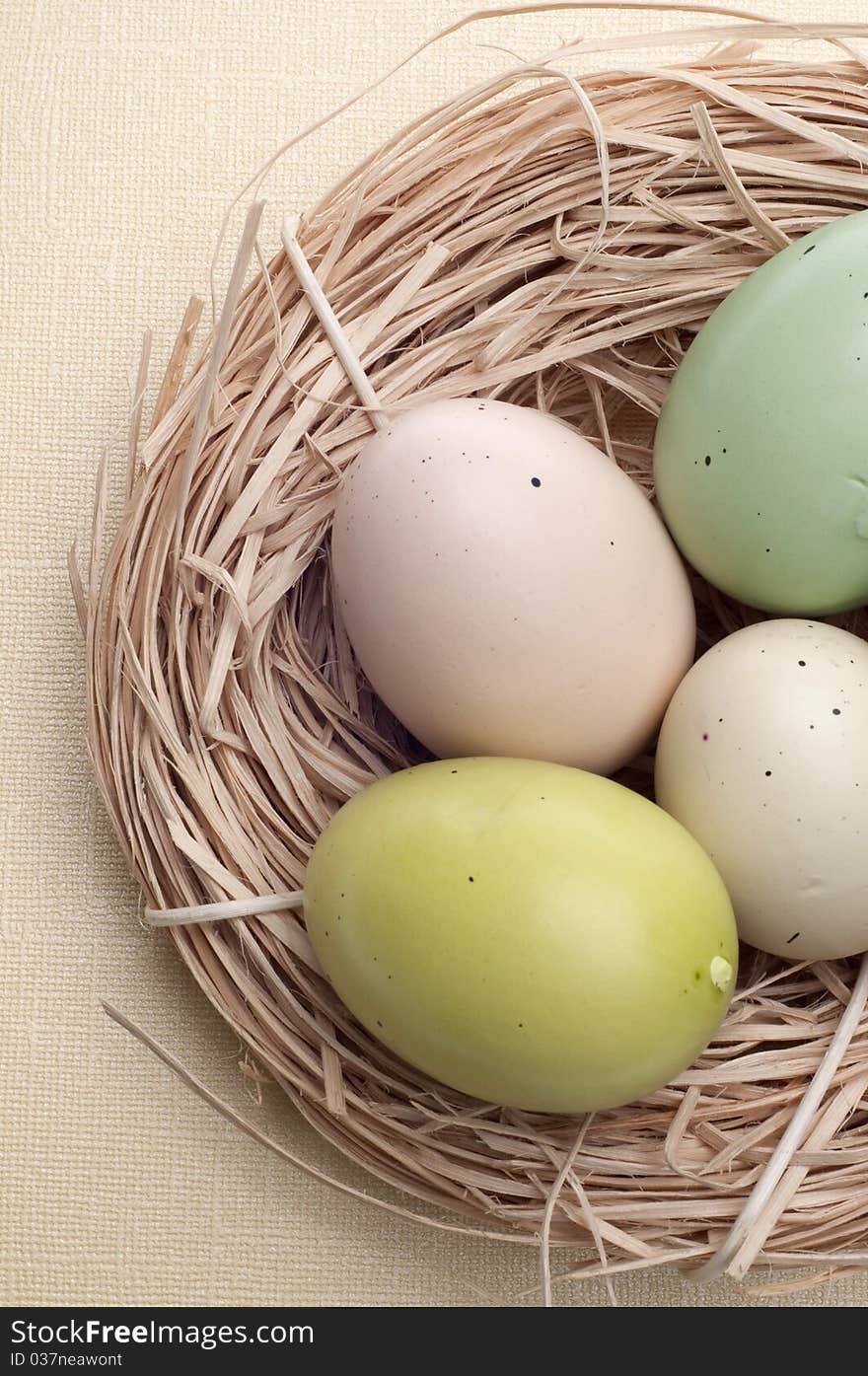 Colorful Eggs in Nest Easter Spring Image.