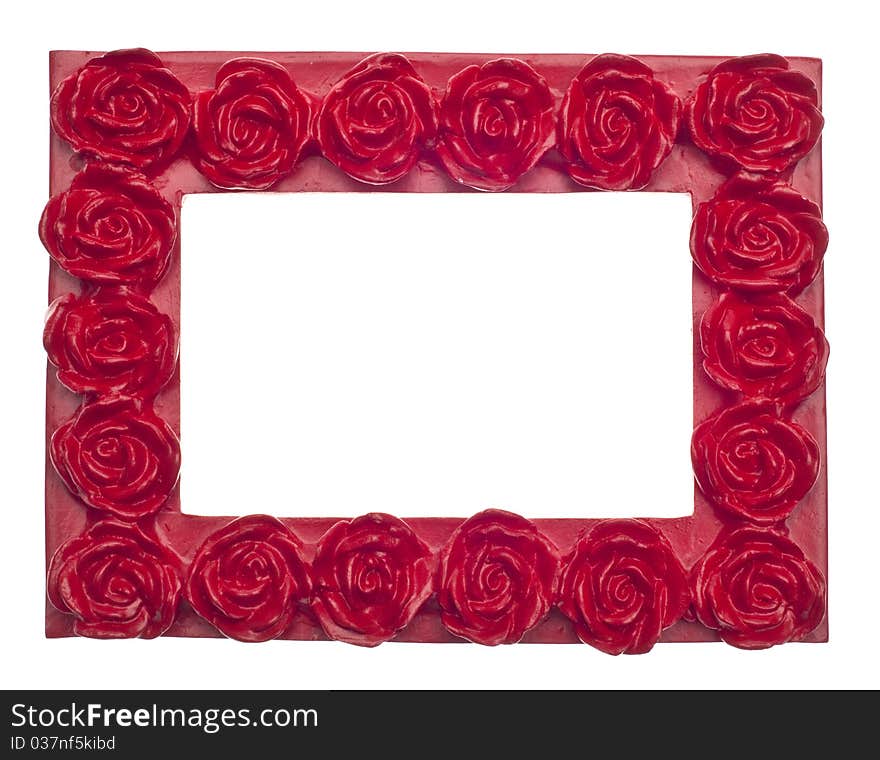 Red Rose Modern Vibrant Colored Empty Frame Isolated on White with a Clipping Path.