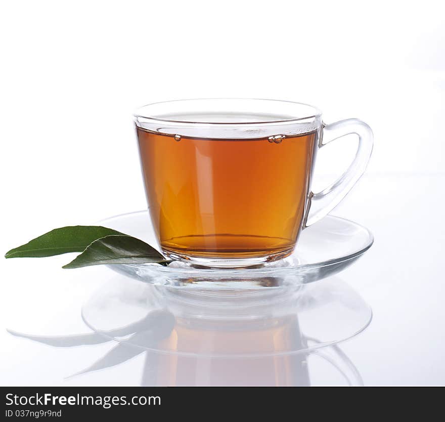 Cup of tea on white background