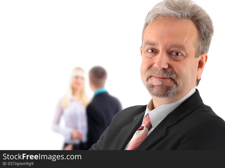 Business man and his team isolated over a white background