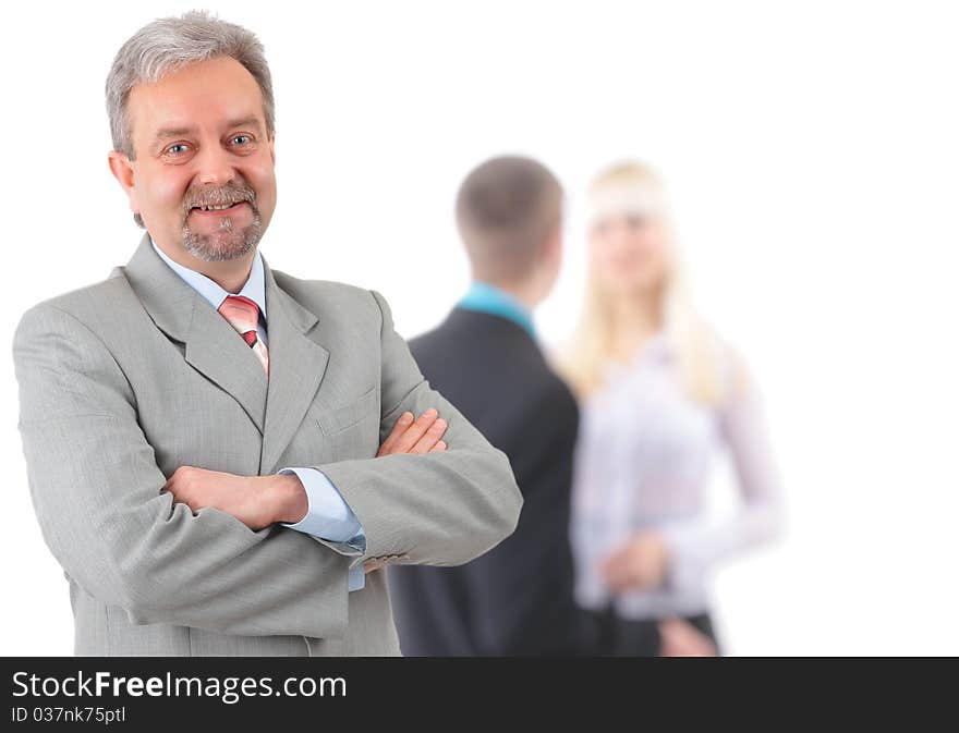 Business man and his team isolated over a white background