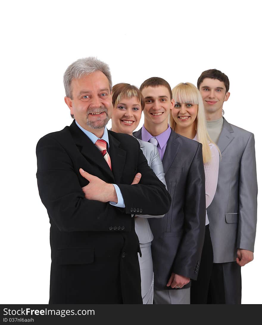 Business man and his team isolated over a white background