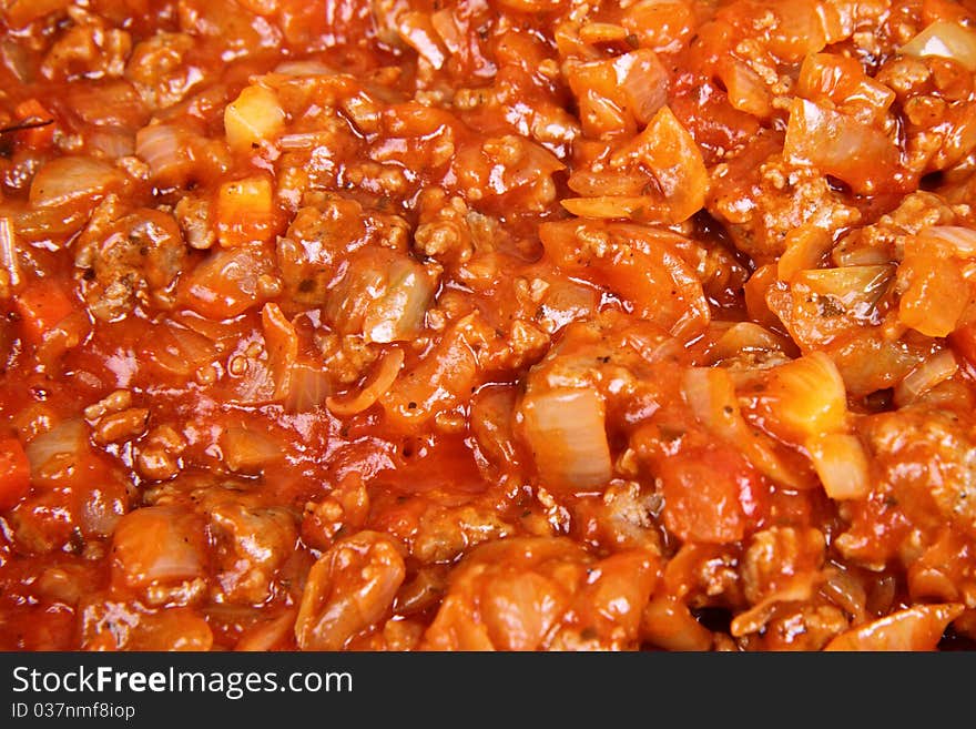 Spaghetti bolognese sauce in close up