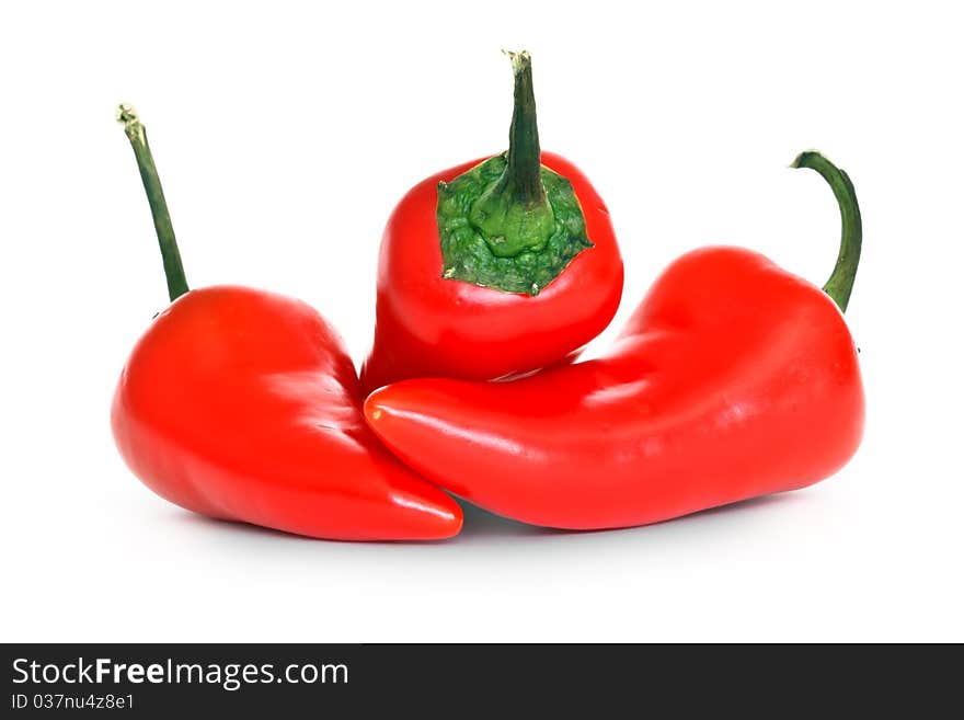 Red chili peppers isolated on white background