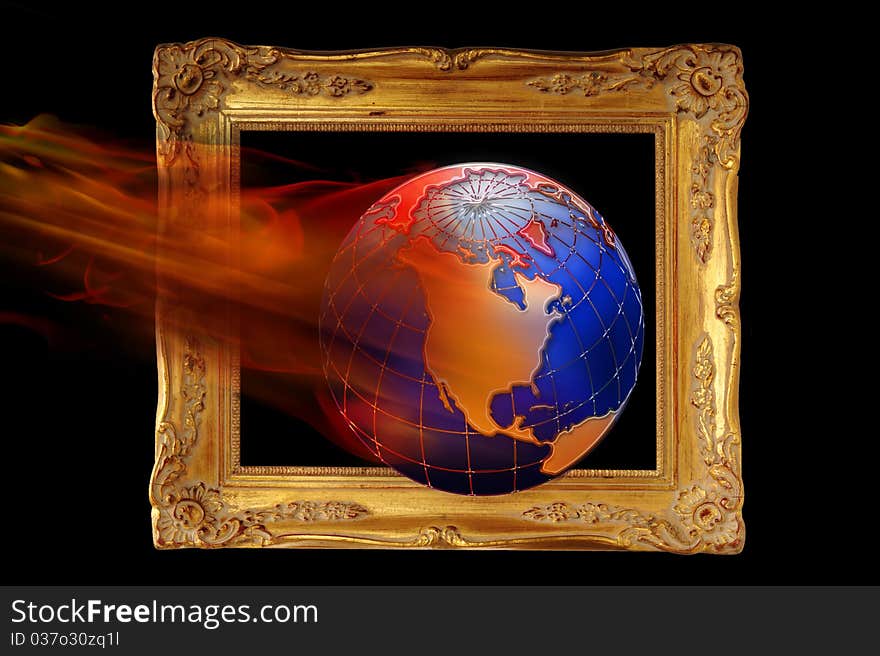 Framed earth on fire and burning.