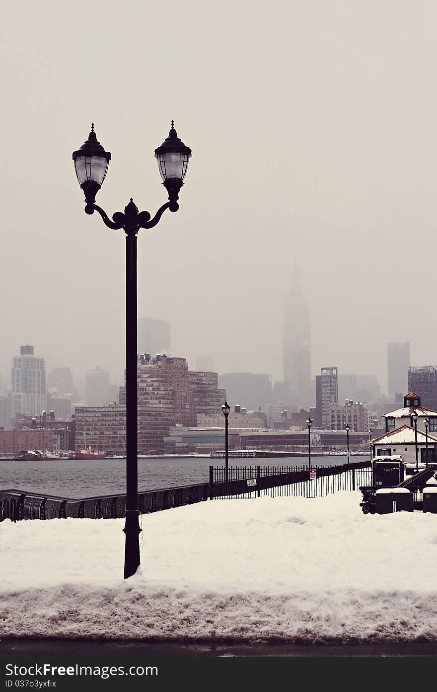 View of Empire State Building during the blizzard