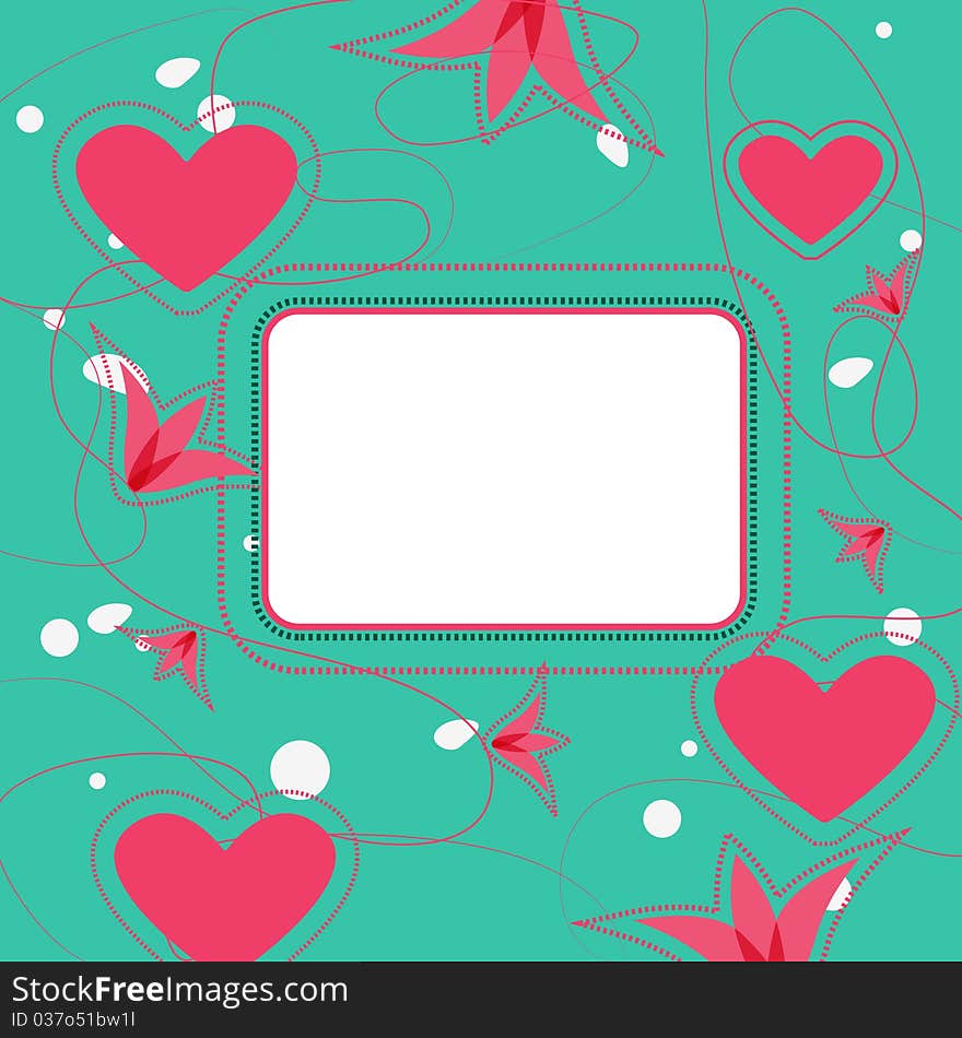 Beautiful abstract background with hearts and , red lines and flowers. Beautiful abstract background with hearts and , red lines and flowers