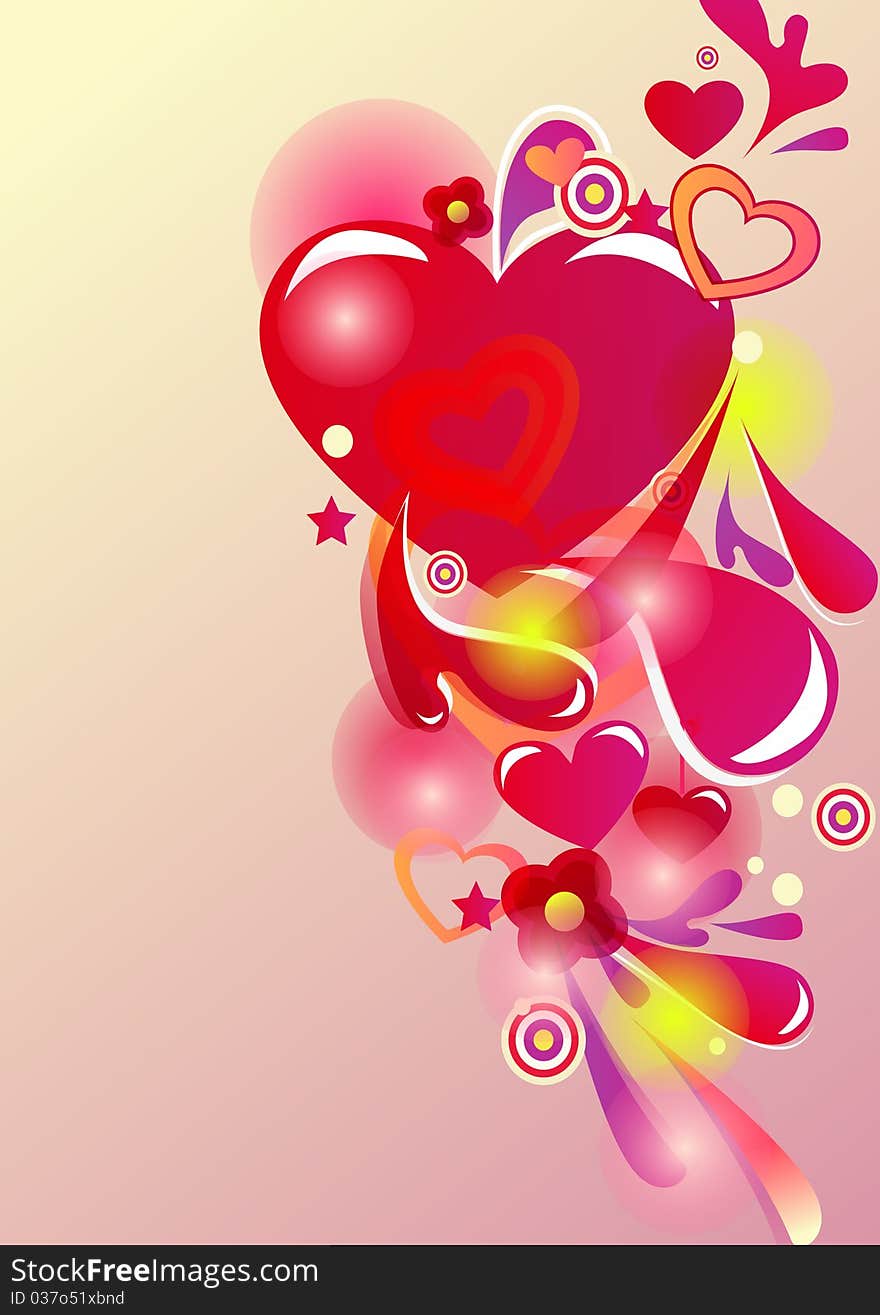 Beautiful abstract background with hearts and bright multicolor lines. Beautiful abstract background with hearts and bright multicolor lines