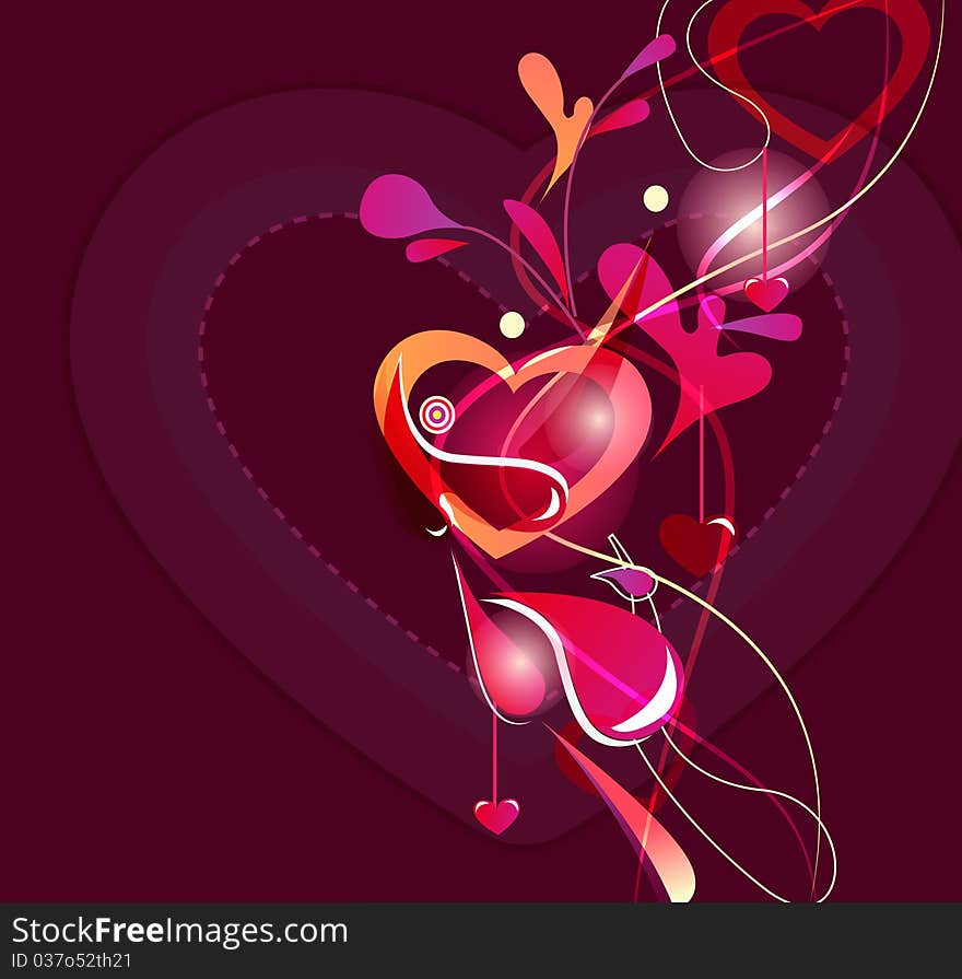 Beautiful abstract background with hearts and bright multicolor lines. Beautiful abstract background with hearts and bright multicolor lines