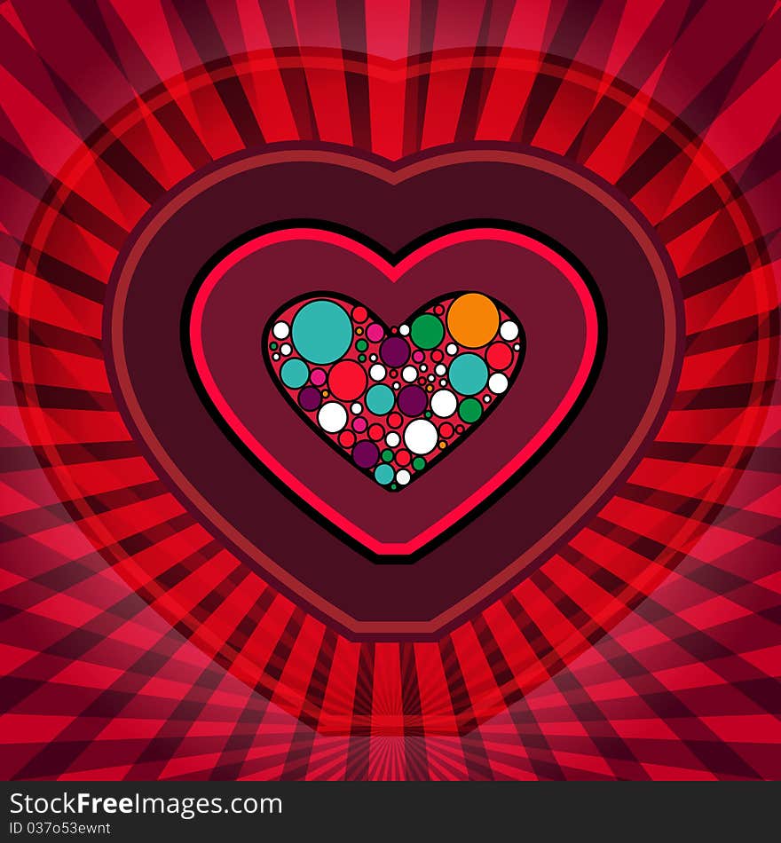 Beautiful abstract background with hearts and bright red lines. Beautiful abstract background with hearts and bright red lines