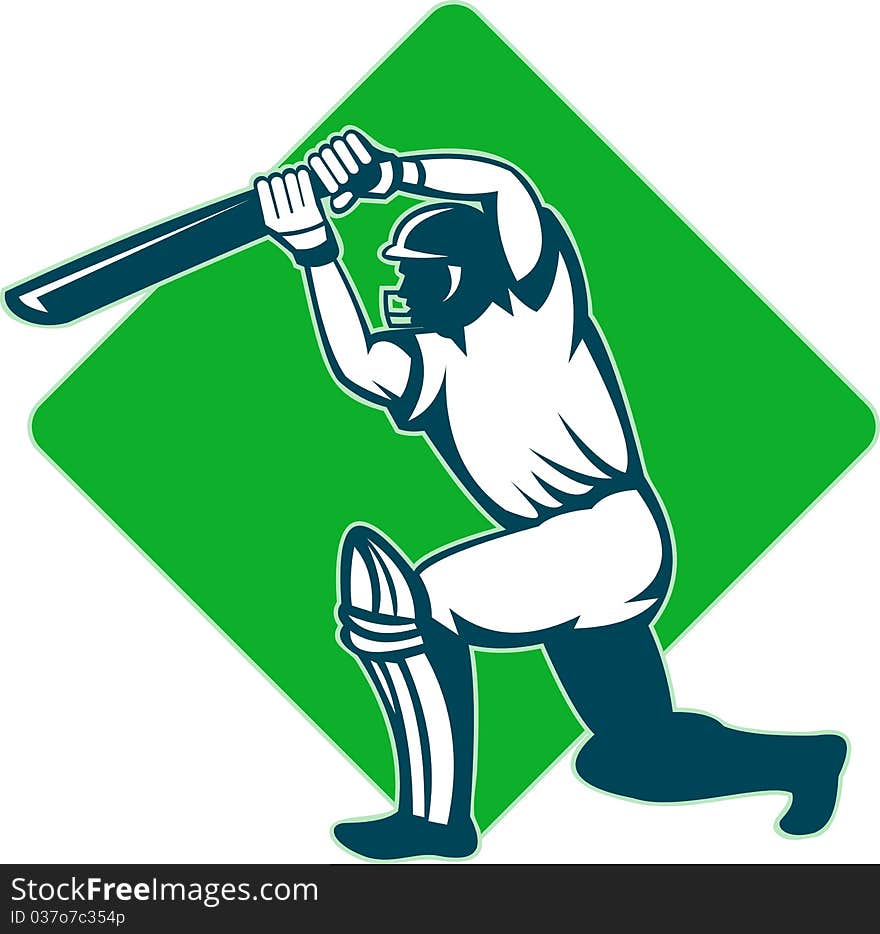 Illustration of a cricket batsman batting side view isolated on white