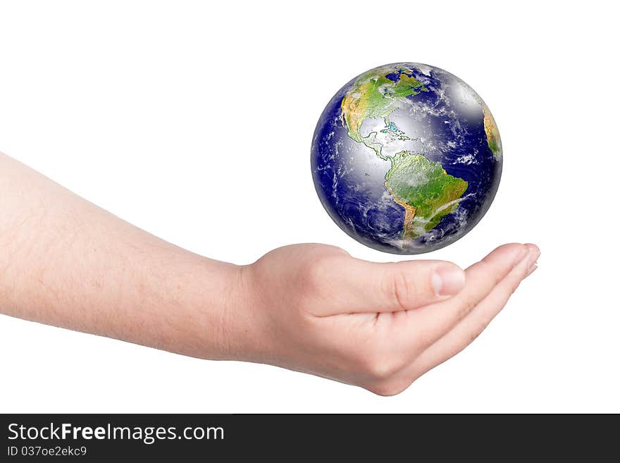 Hand catching the falling earth. Concept for environment conservation and safe the earth.