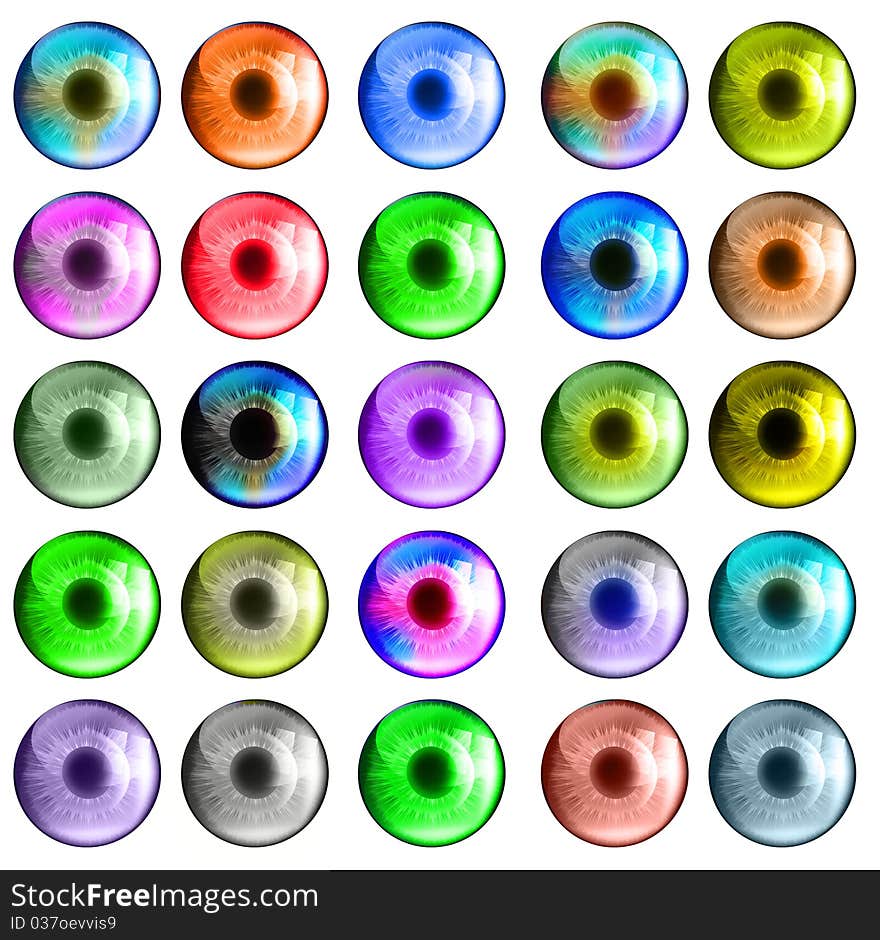 Colorful eye set isolated over white.