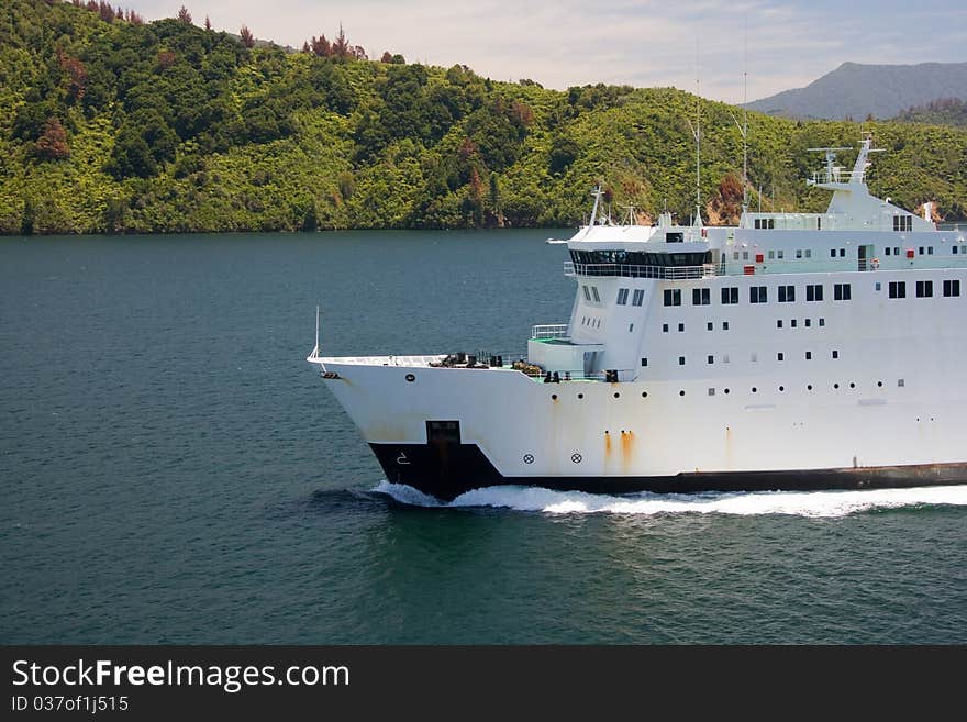 Ferry sails through a channel