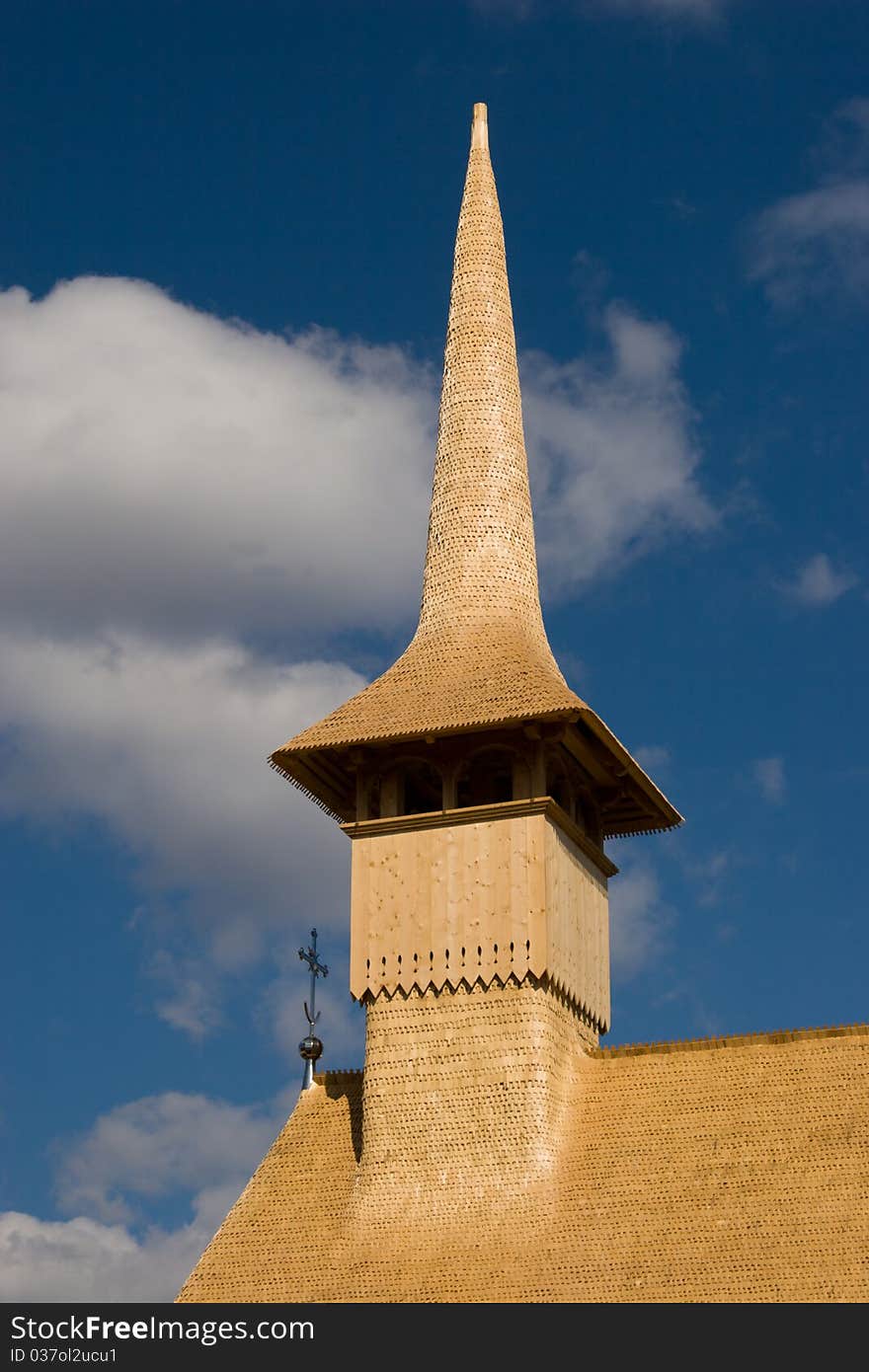 Wooden church roof and steeple