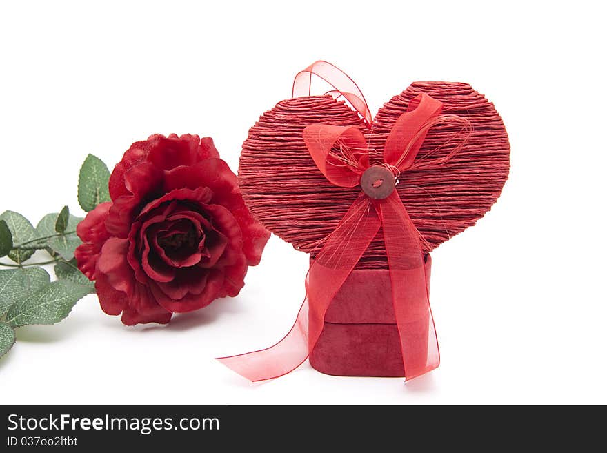 Heart with bow and red rose for the holidays