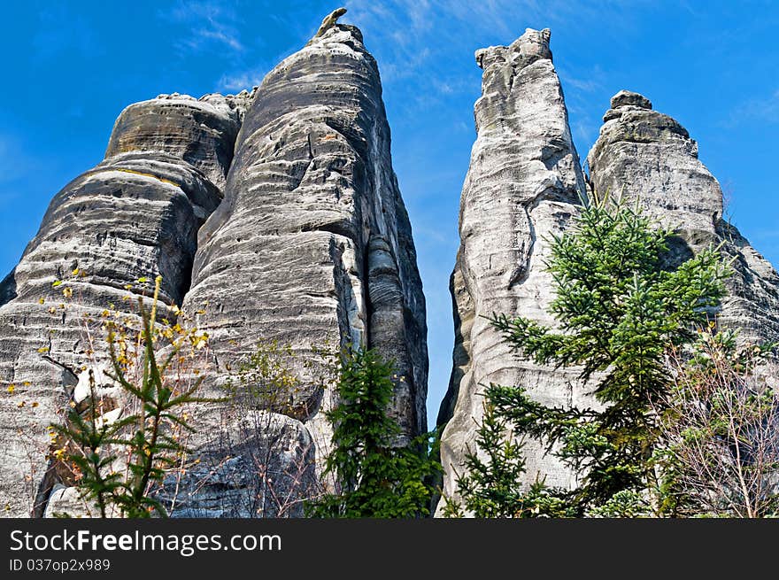 Towers in the rocky town of Adrspach in the Czech Republic.