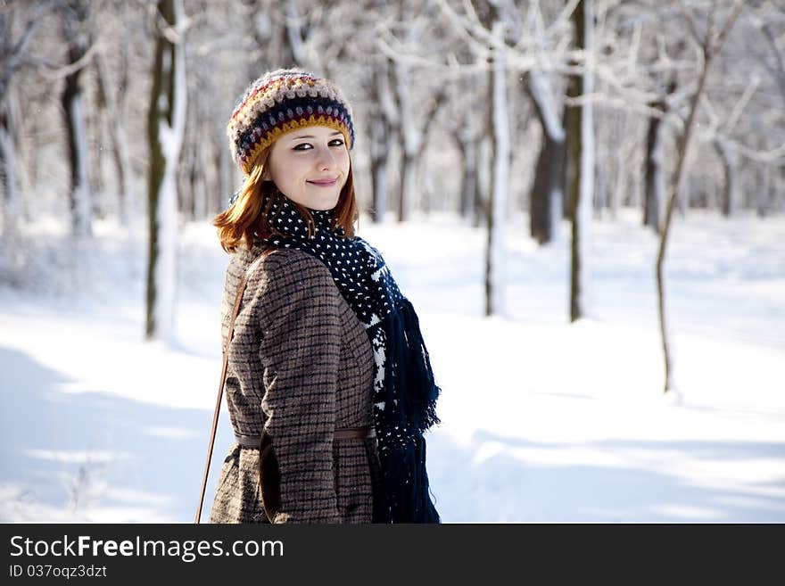 Beautiful Young Red-haired Woman In Winter Park