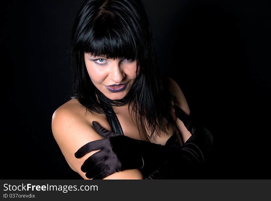 Portrait of smiling gothic woman with black hair. Portrait of smiling gothic woman with black hair