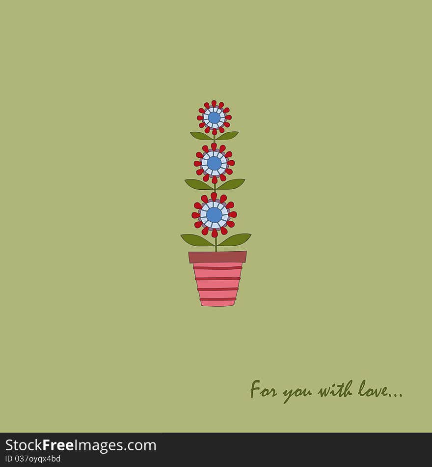 Card with flower in a flower pot with text