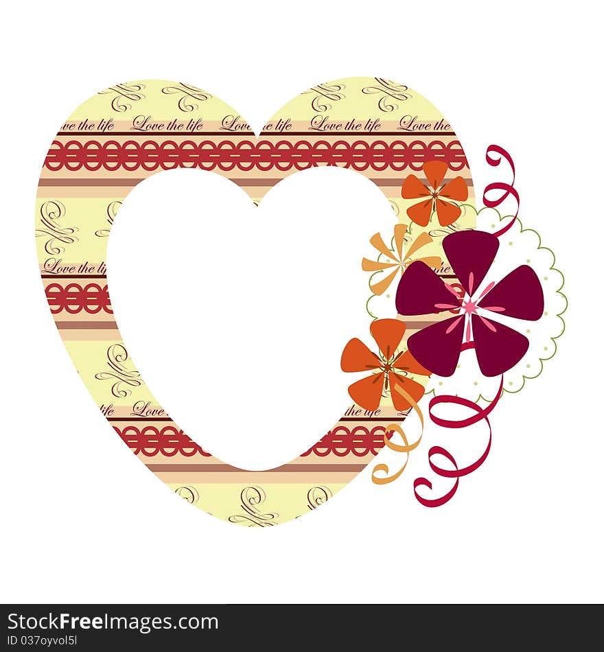 Heart frame with flowers, blank and isolated