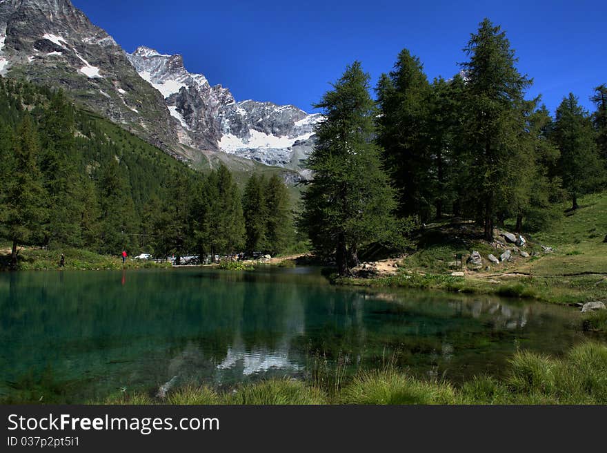 Vista of Blue lake in Aosta Valley. Vista of Blue lake in Aosta Valley.