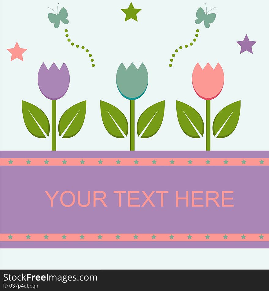 Cute spring card with tulips