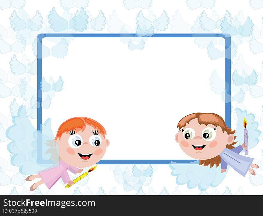 Frame with angels, boy and girl