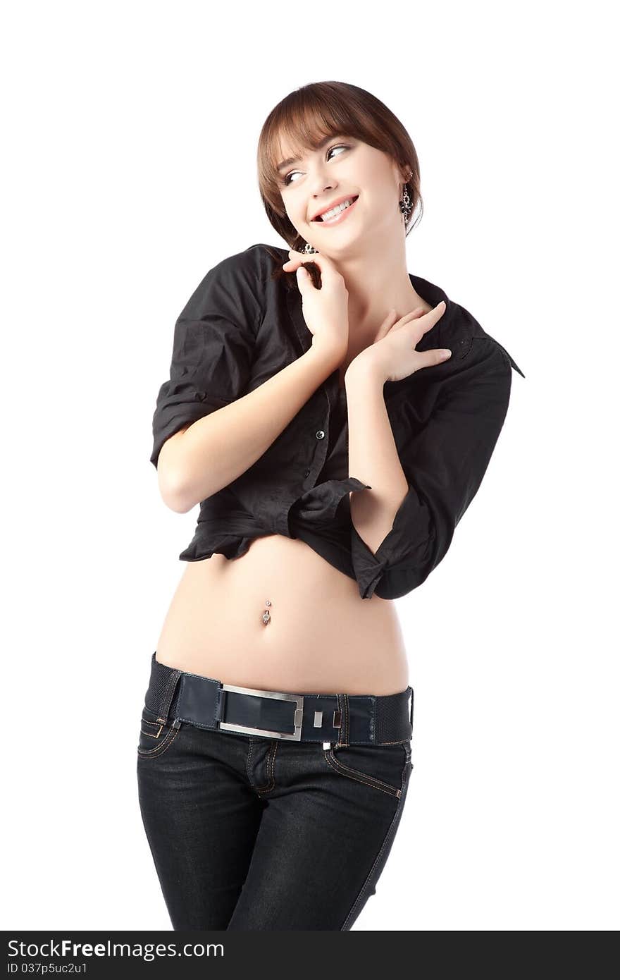 Casual girl standing up over a white background. Casual girl standing up over a white background