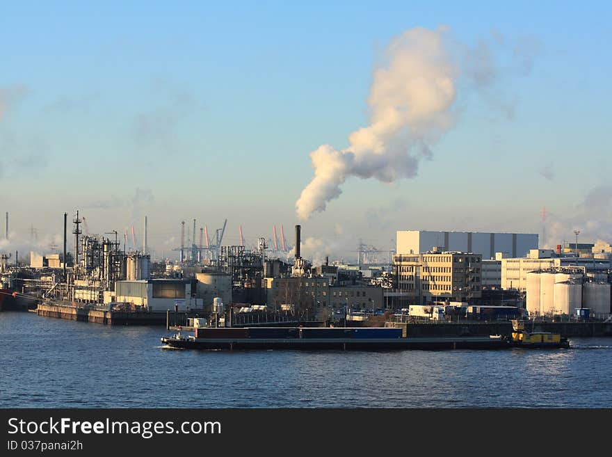 Industrial facilities in harbor of Hamburg.