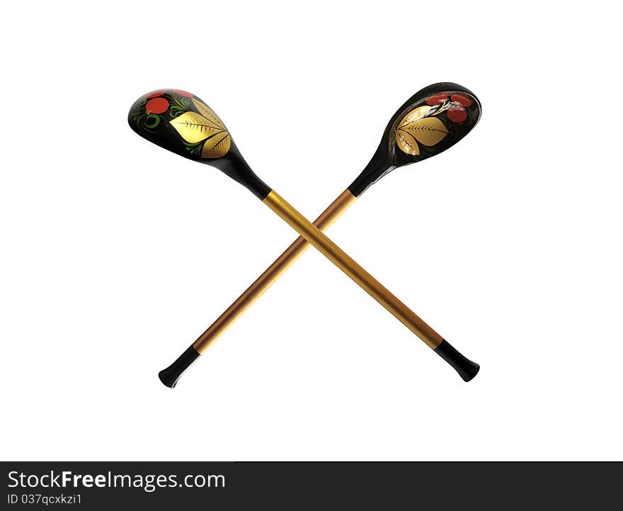 Two wooden spoons with color varnished pattern