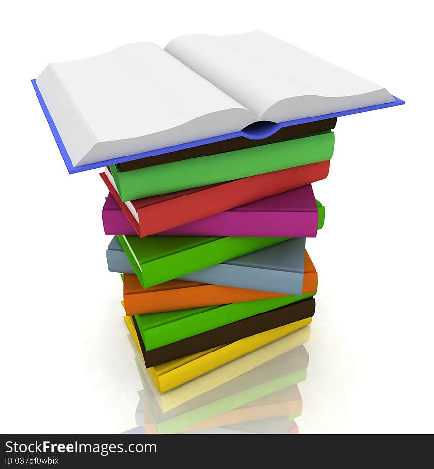 Stack of books on white background with reflection. Stack of books on white background with reflection