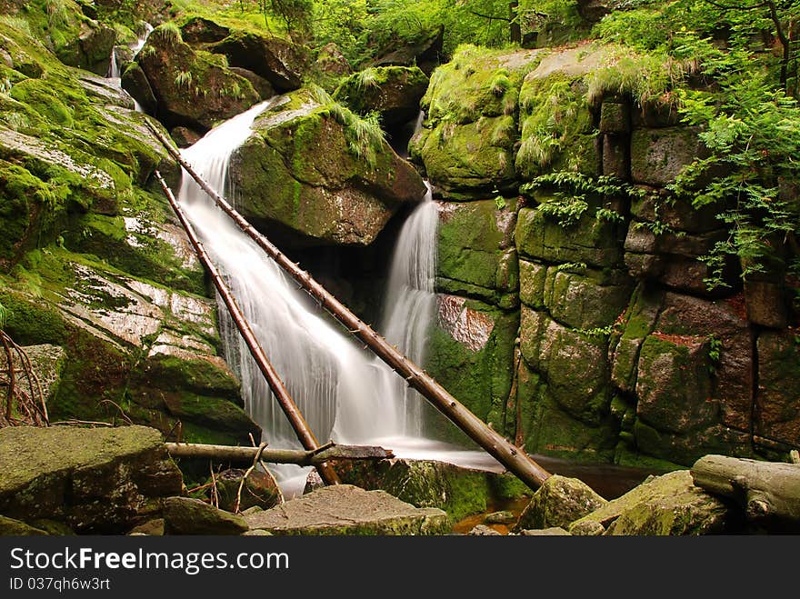 Waterfall in the forest with a long exposure