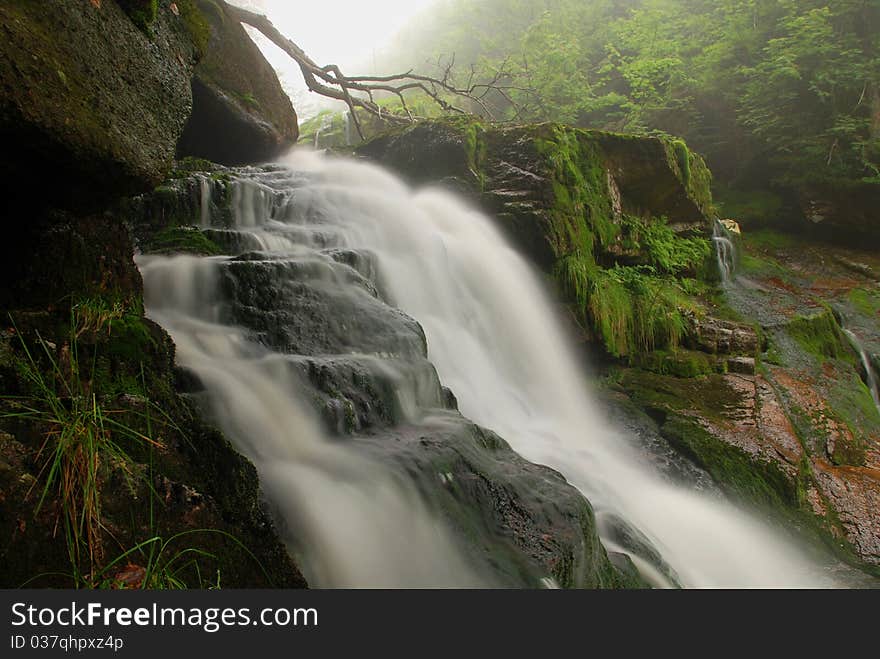 Waterfall in the forest with a long exposure