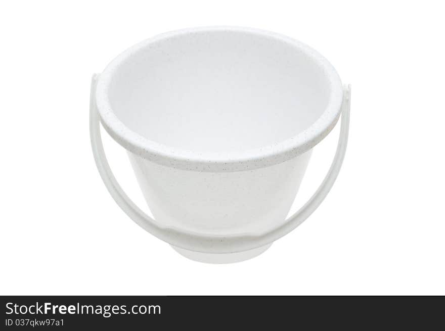 Empty white plastic bucket. On a white background. Empty white plastic bucket. On a white background