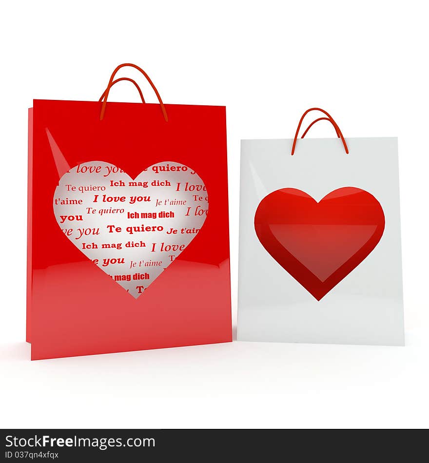 Neckline in the form of heart on two bags. Neckline in the form of heart on two bags