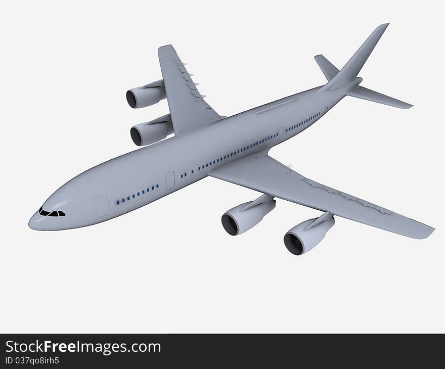 3D model of  airplane on a light background