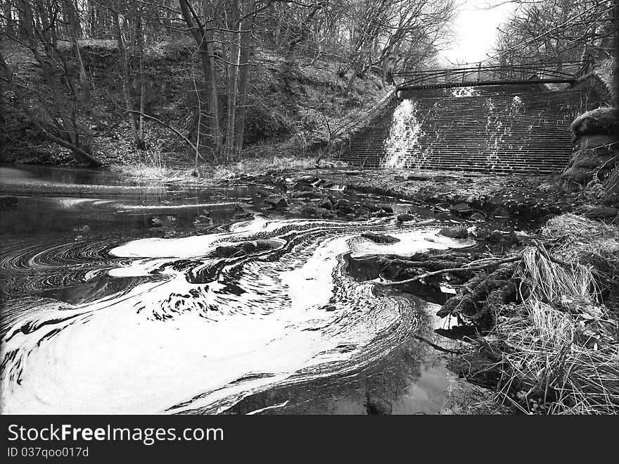 Spillway Steps into the Back Water. Spillway Steps into the Back Water