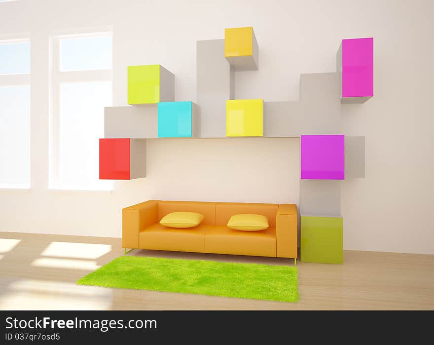 Colored interior concept with modern furniture