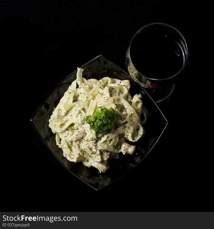 Pasta and glass of wine