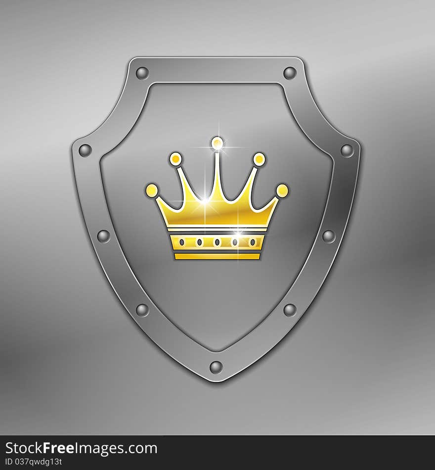 Shield with crown on a metal background. Shield with crown on a metal background.