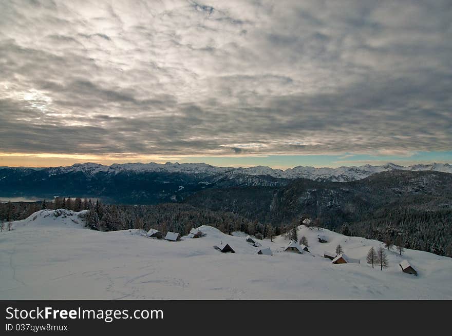 High alpine meadow in winter