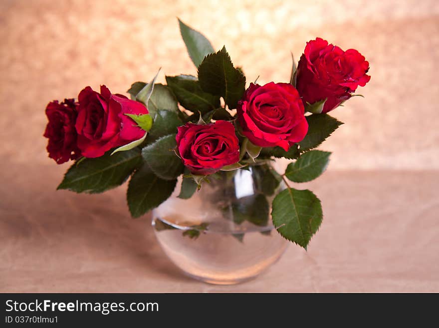 Bunch of red roses in vase