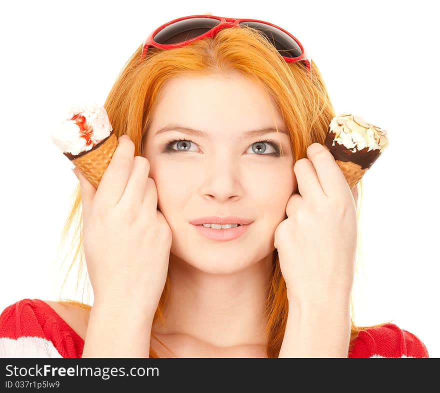 Cute redhead posing with ice cream. Cute redhead posing with ice cream