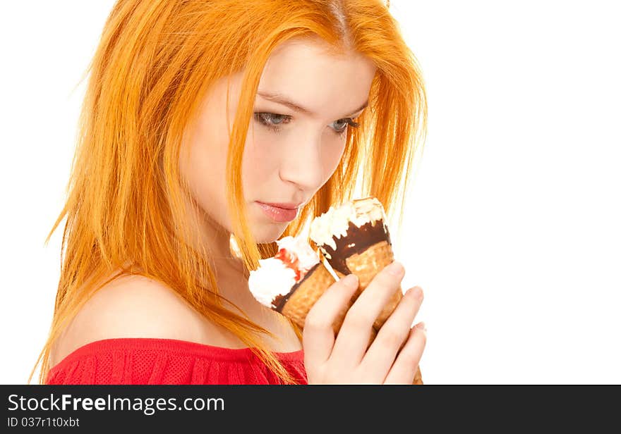 Redhead Girl Holding Ice Cream