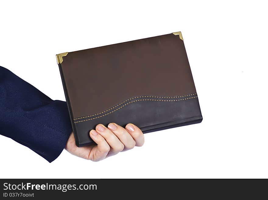 Female hand with diary notebook