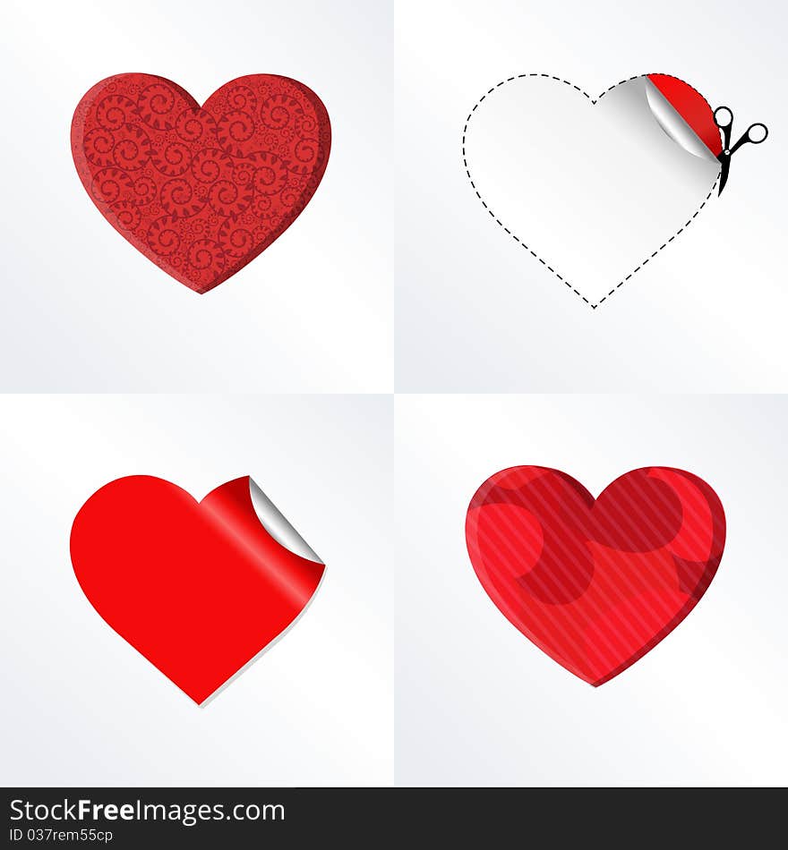 4 Hearts In Different Kinds, For Valentines Day Card, Vector Illustration. 4 Hearts In Different Kinds, For Valentines Day Card, Vector Illustration