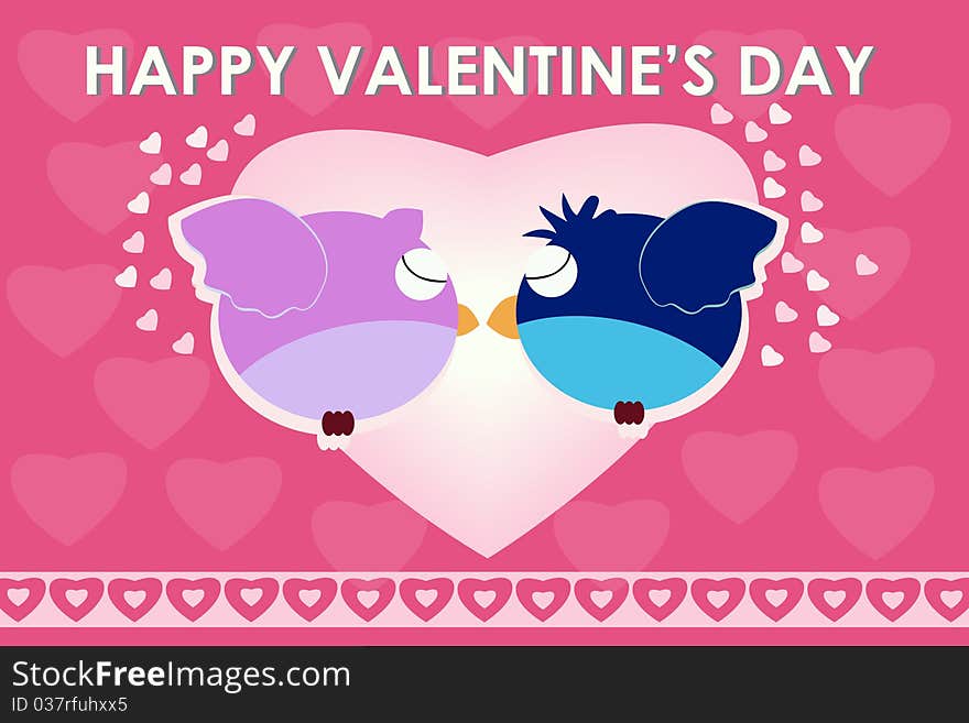 Birds kissing valentine's day card, pink. Birds kissing valentine's day card, pink