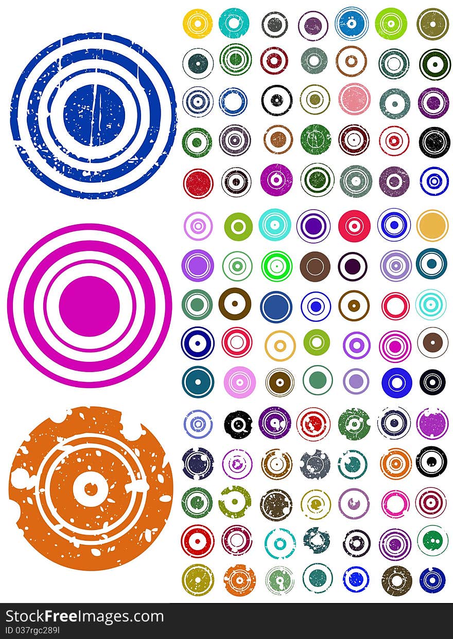 105 Vector Circle Elements with splat and grunge effects